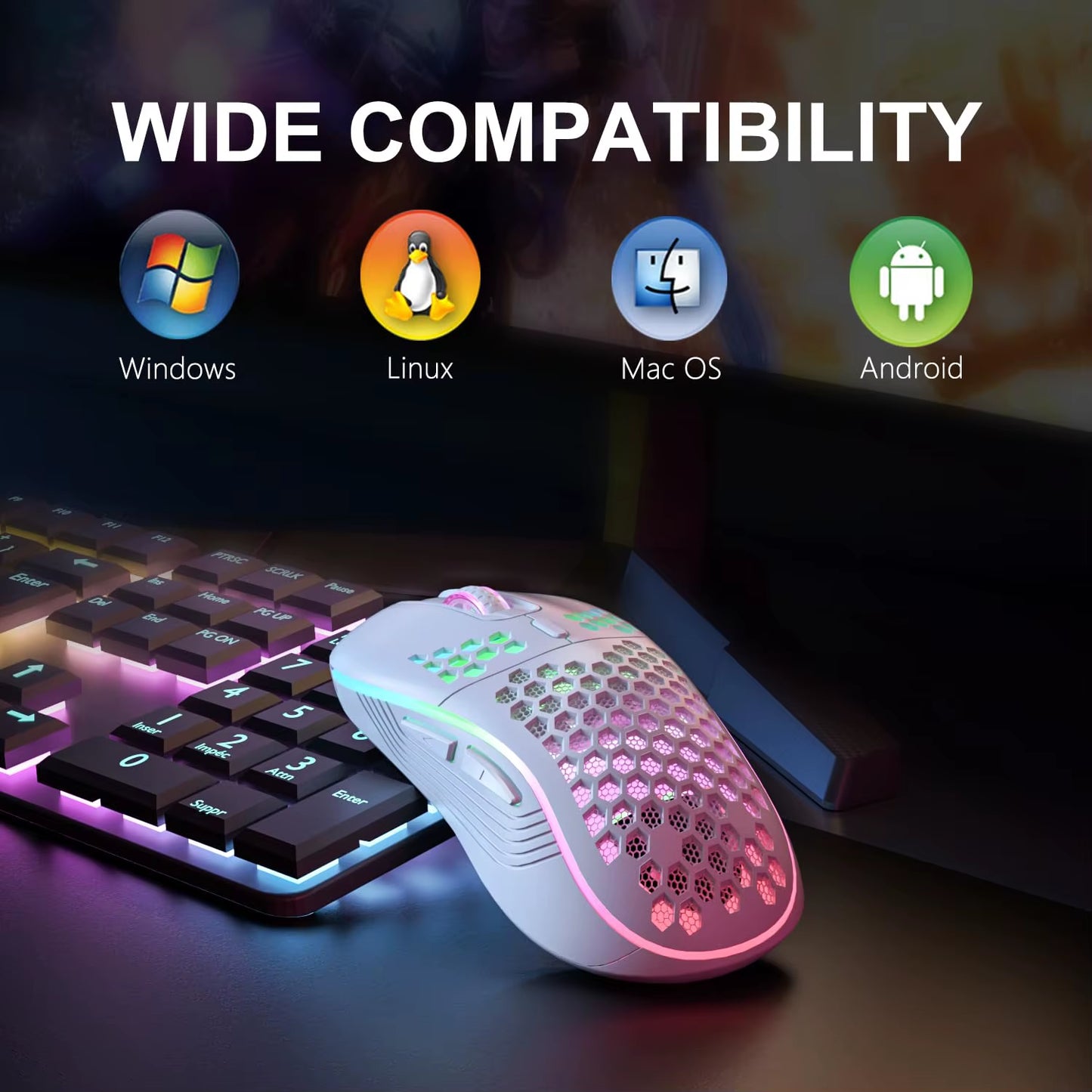 2.4G Wireless RGB Gaming Mouse – 6-Button, 3-Level DPI, Type-C Rechargeable, Ergonomic Honeycomb Design