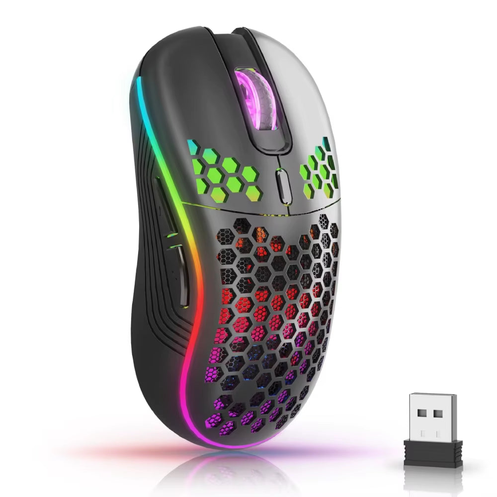 2.4G Wireless RGB Gaming Mouse – 6-Button, 3-Level DPI, Type-C Rechargeable, Ergonomic Honeycomb Design