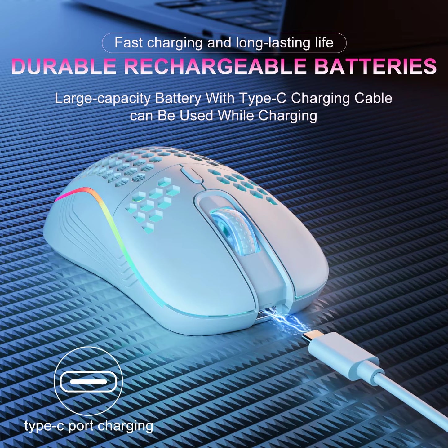 2.4G Wireless RGB Gaming Mouse – 6-Button, 3-Level DPI, Type-C Rechargeable, Ergonomic Honeycomb Design