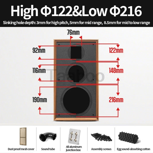 Premium 8-Inch Wooden Speaker Box | 3-Way Labyrinth Passive Design for DIY HiFi Bookshelf Sound System