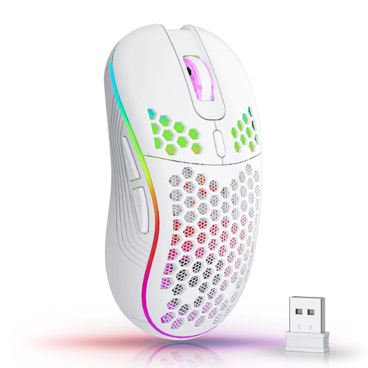 2.4G Wireless RGB Gaming Mouse – 6-Button, 3-Level DPI, Type-C Rechargeable, Ergonomic Honeycomb Design
