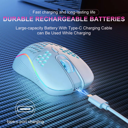 2.4G Wireless RGB Gaming Mouse – 6-Button, 3-Level DPI, Type-C Rechargeable, Ergonomic Honeycomb Design